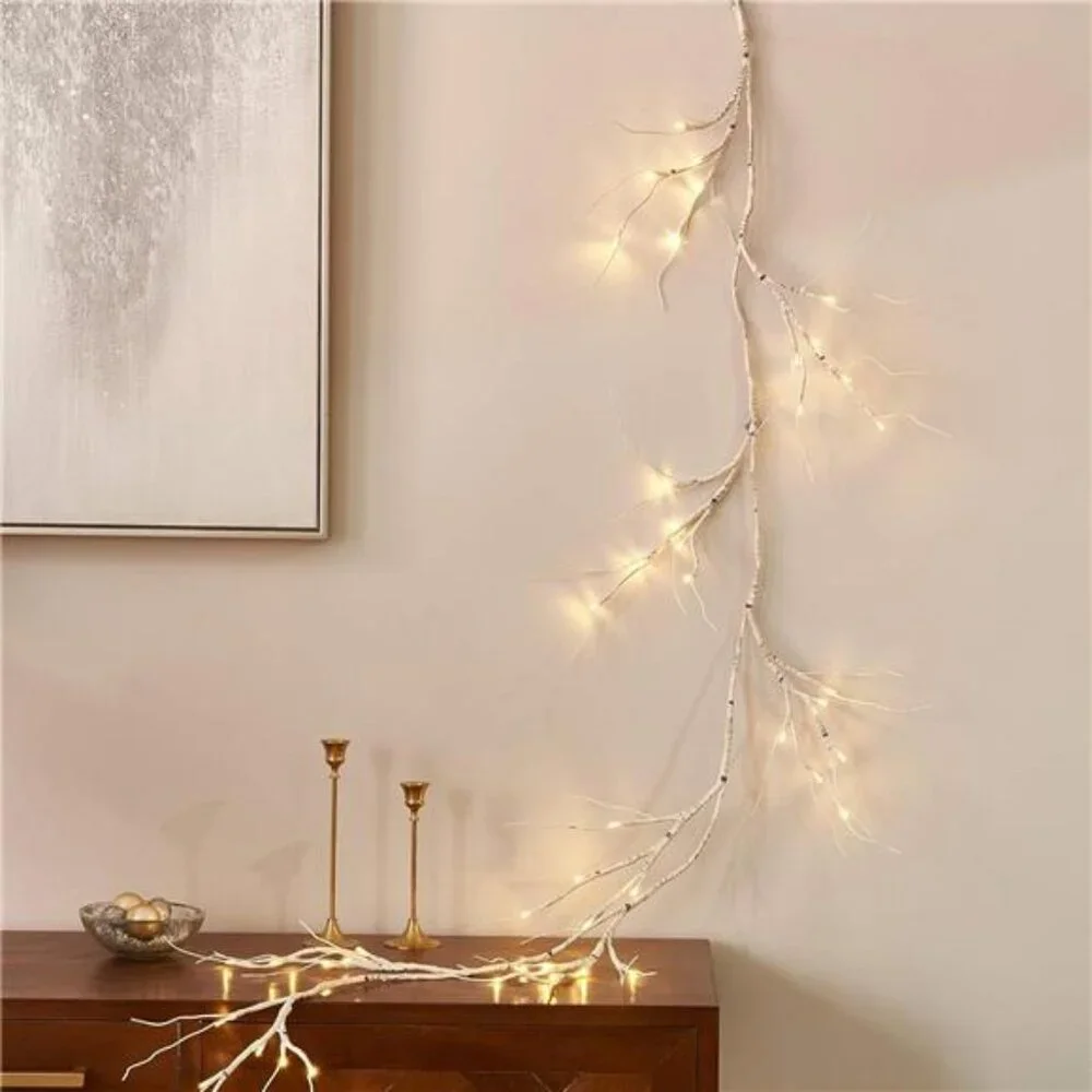 Lighted Birch Garland 6FT 48 LED Battery Operated with Timer Pre-lit